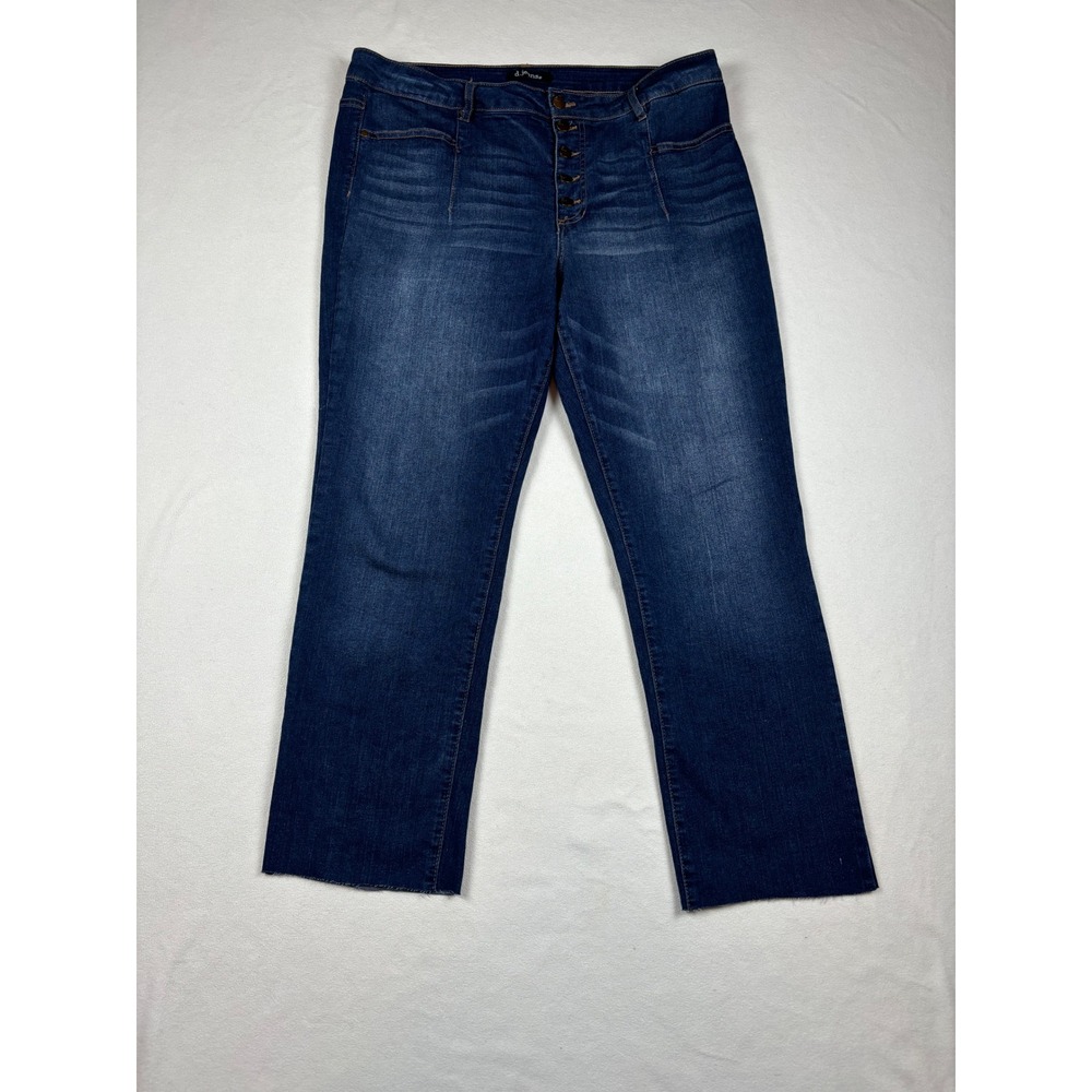D.Jeans Womens Dark Wash Button Fly Raw Hem Straight Leg Jeans Size 16